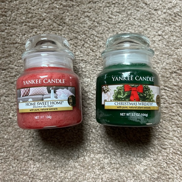 2 Yankee Small Jar Candles. 3.7oz. Home Sweet Home & Christmas Wreath. New.